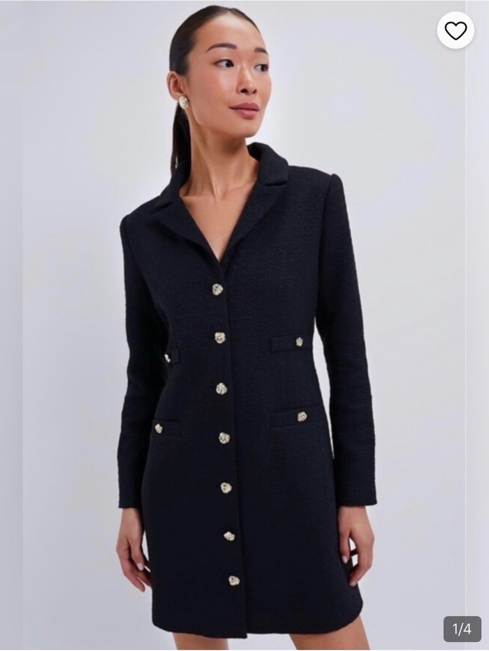 NWT Pomander Place Black Tweed Mini Blazer Dress with Gold Buttons